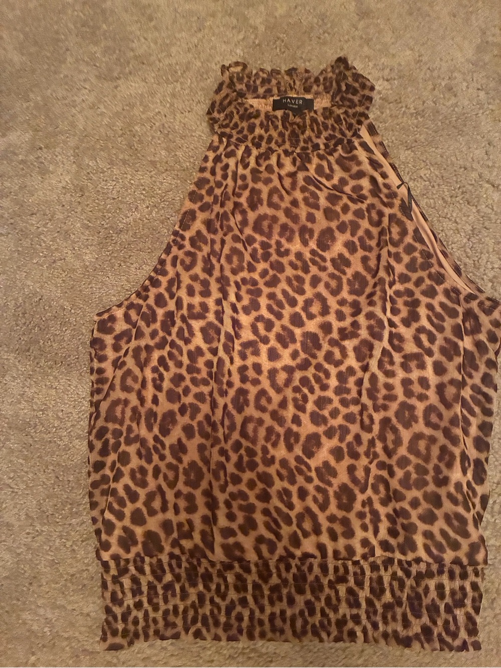 Have Leopard Print Smocked Halter Tank Top - Brown and Black